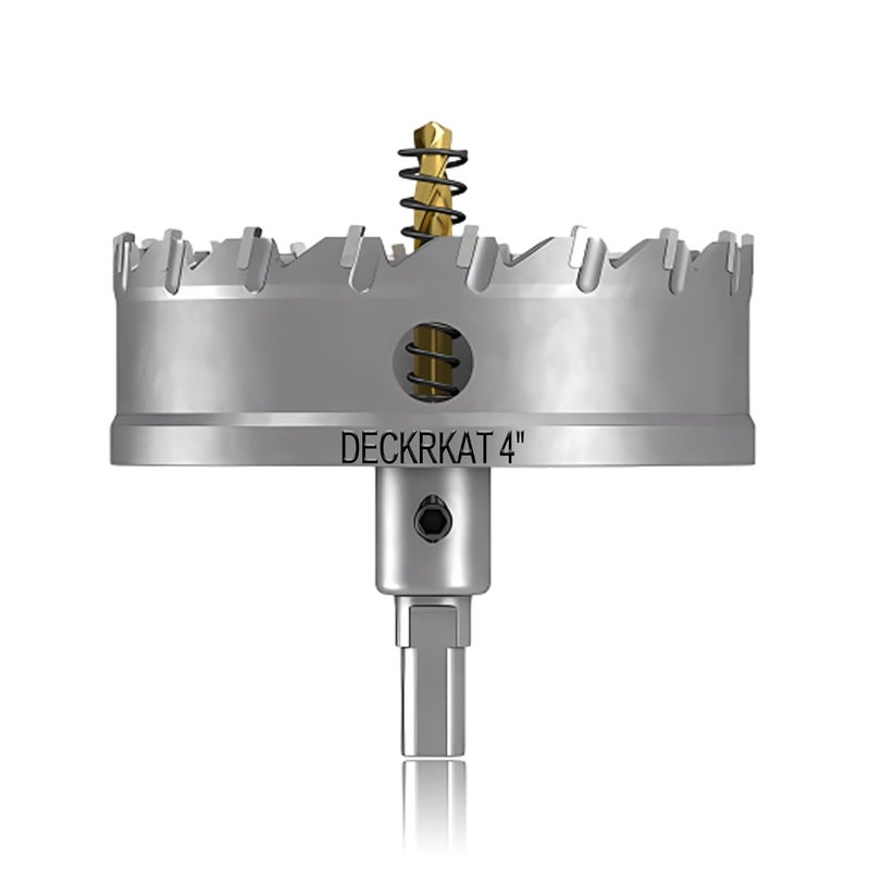 DECKRKAT 4" TCT Hole Saw for Hard Metal, Heavy Duty 100mm Tungsten Carbide Tipped Hole Cutter with Spring-Loaded Pilot Drill Bit for Stainless Steel, Metal, Iron, and Plastic - Image 1